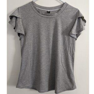 Gray Flutter Sleeve T-Shirt